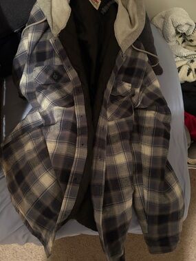 Wrangler Blue and Gray Plaid Hooded Performance Jacket